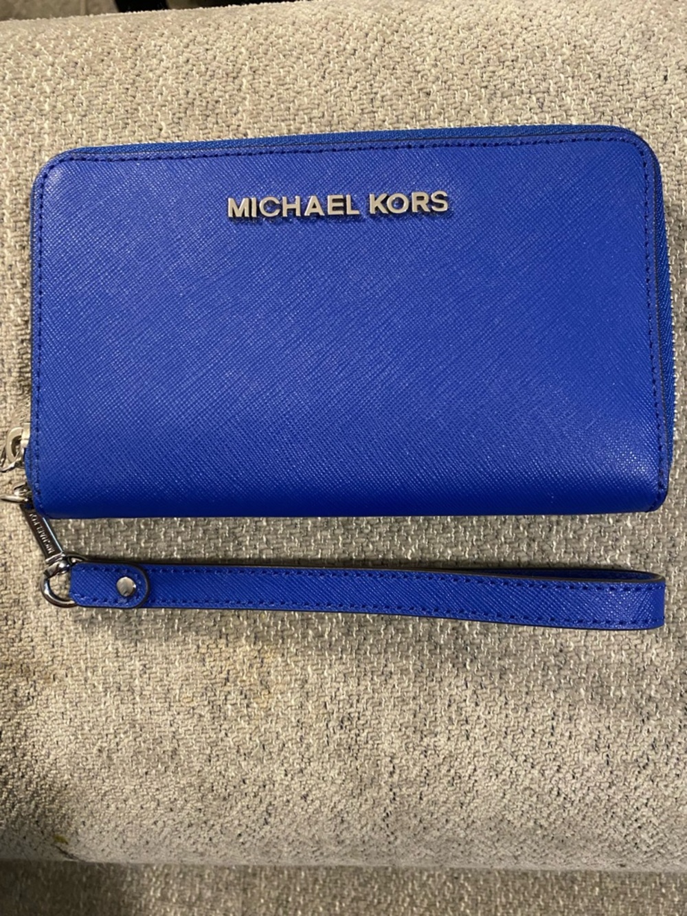 Michael Kors Cobalt Blue Saffiano Zip-Around Wristlet